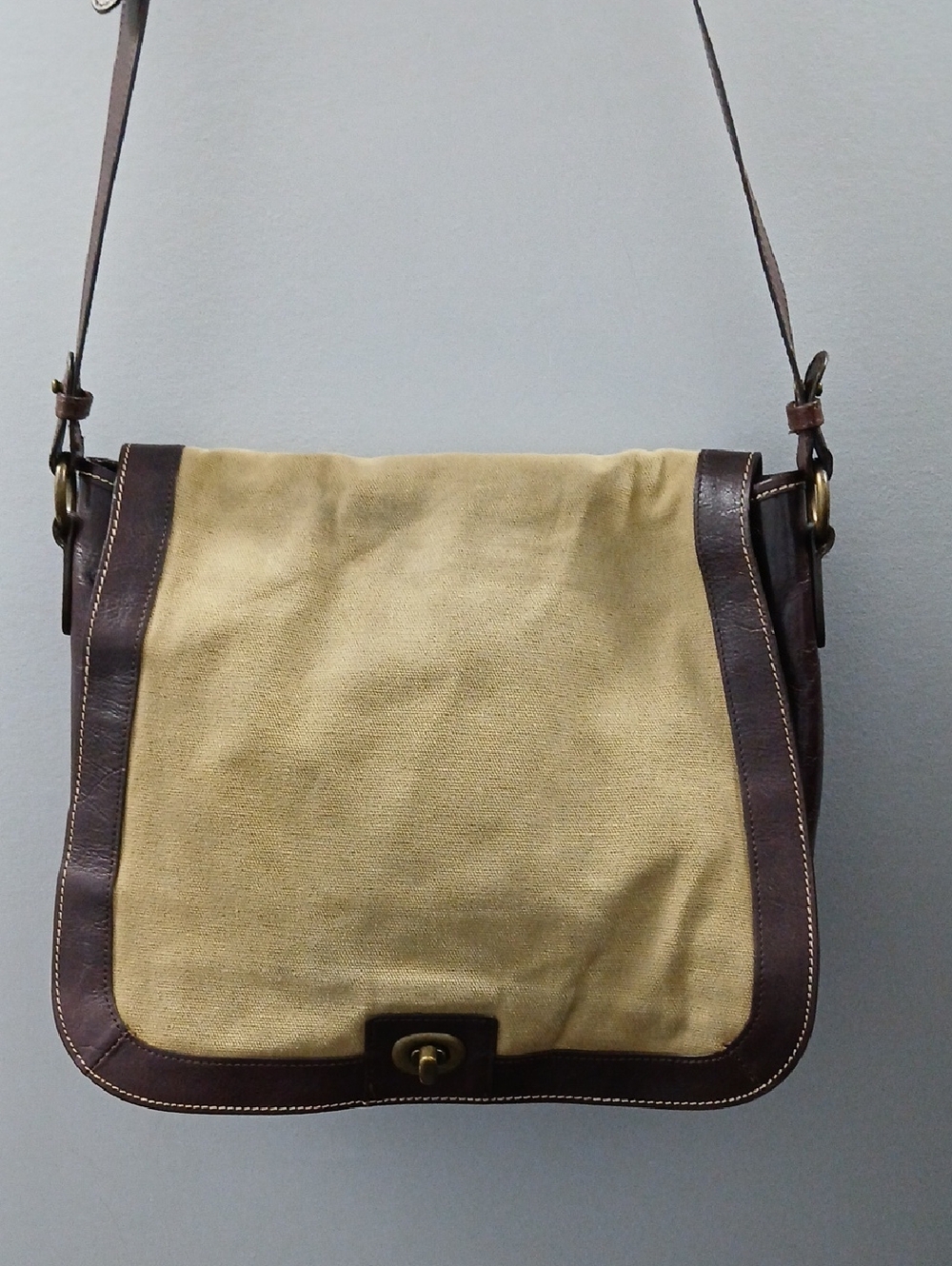 Franklin Covey Canvas Messenger Bag in Tan and Dark Brown